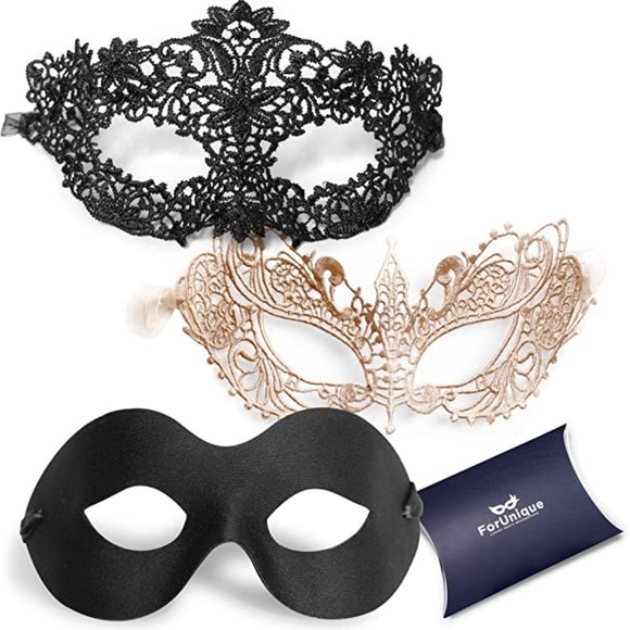 Dolls Kill Accessories - NWOT 3 Halloween, Masquerade, Venetian Gold & Black Lace, Mardi Gras Masks